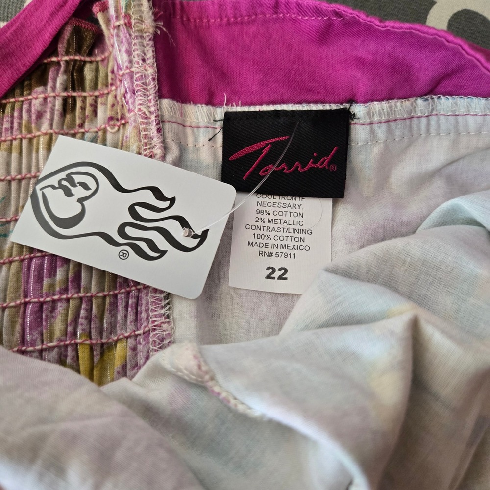 Torrid Floral Metallic Sun Dress Purple Teal Yellow Cotton Fit Flare Plus 22‎ - Picture 3 of 4